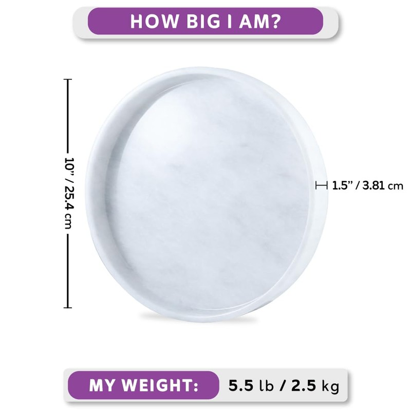 Trec Tech Marble Round Tray - 10" White Serving Tray