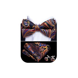 Barry.Wang Men's Paisley Silk Pre-tied Bow Tie Set Pocket Square and Cufflinks for Weddings and Formal Events