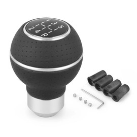 Juttzzei Gear Knob 5 Gear, Universal Gear Stick, Improved Leather Car Gear Lever with 4 Adapters 8 mm 10 mm 11 mm 12 mm for Manual Cars with 5 Speed Manual Transmission - Silver