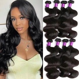 Body Wave Human Hair 4 Bundles(16 18 20 22 Inch)10A Grade 100% Unprocessed Human Hair Bundles Body Wave Human Hair Weave Bundles Hair Extensions for Black Women Natural Color