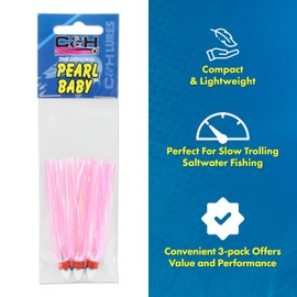 C&H Lures Pearl Baby Long Lure, Silver Tinsel Skirt, 1/8 oz Head, 8 in