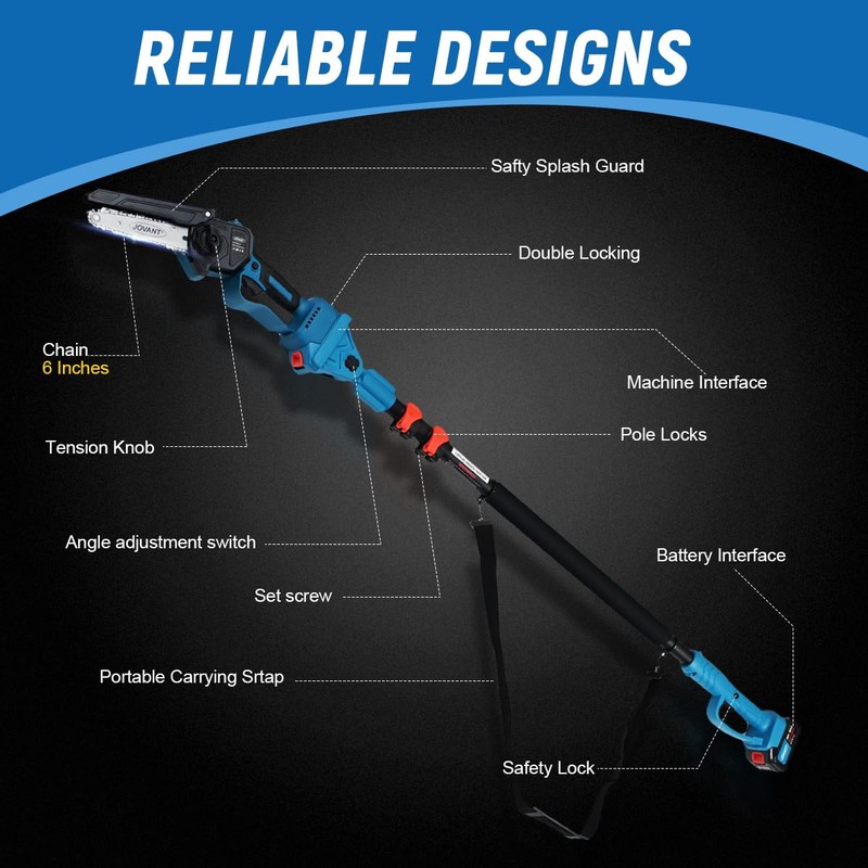 Jovant 2-in-1 Pole Saw 6 Inch Cordless Handheld Chainsaw, Battery