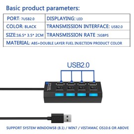 4 Port USB Hub with Individual LED Power Switches,4 Port USB 2.0 Date hub high Speed up to 5Gbps Compatible with PC Laptop and Other Devices …