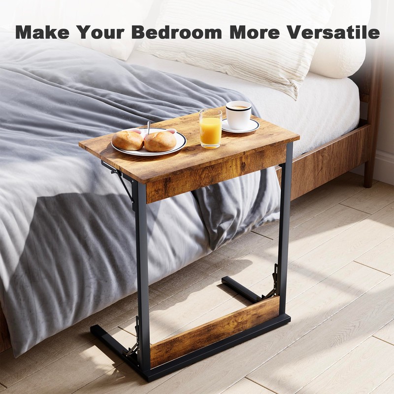 SUNBURY C Shaped End Table, TV Tray, No Assembly Required,