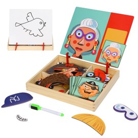 SK MISS Magnetic Puzzles for Toddlers 2 3 4 5+ Year Olds, Double Sided Magnetic Drawing Board Kids Jigsaw, Wooden Sorting Toys, Fridge Magnets for Boys Girls
