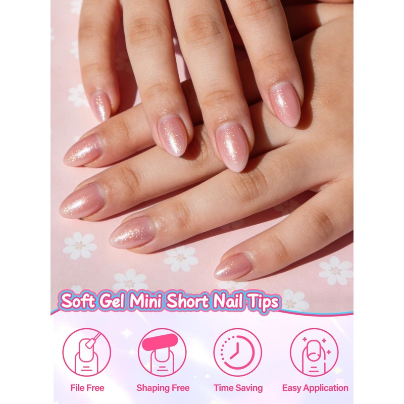 EBANKU Kids Fake Nails, 240PCS Short Almond Clear Nail Tips