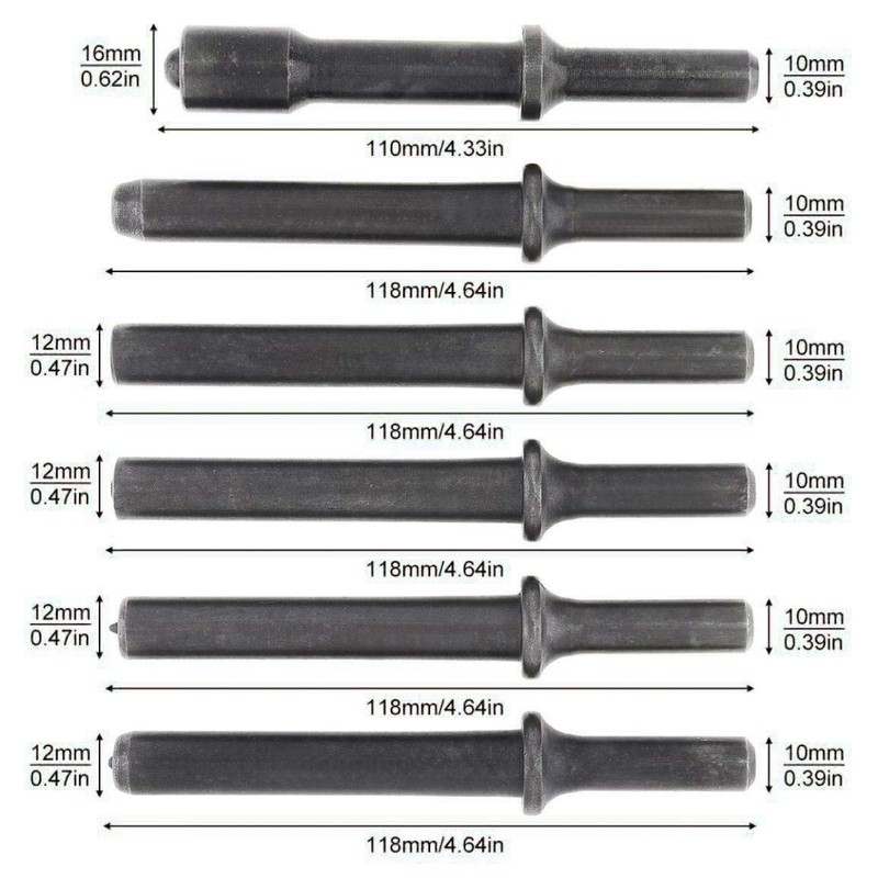 7 Pcs Air Hammer Rivet Bit Set, Dele 0.401 Shank