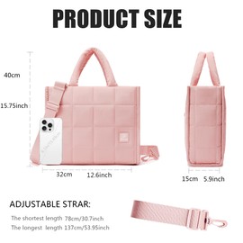 DOYOGI Quilted Crossbody Bags for Women,Small Tote Bag Shoulder Bag,Puffer Weekender Overnight Bag,Purse Handbag Organizer (Light Pink)