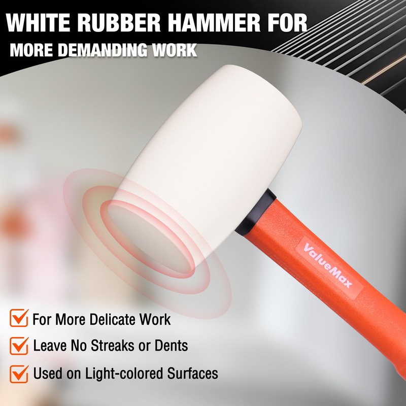 ValueMax 16oz Rubber Mallet Hammer, Fiberglass Handle, Solid Head, Rubber