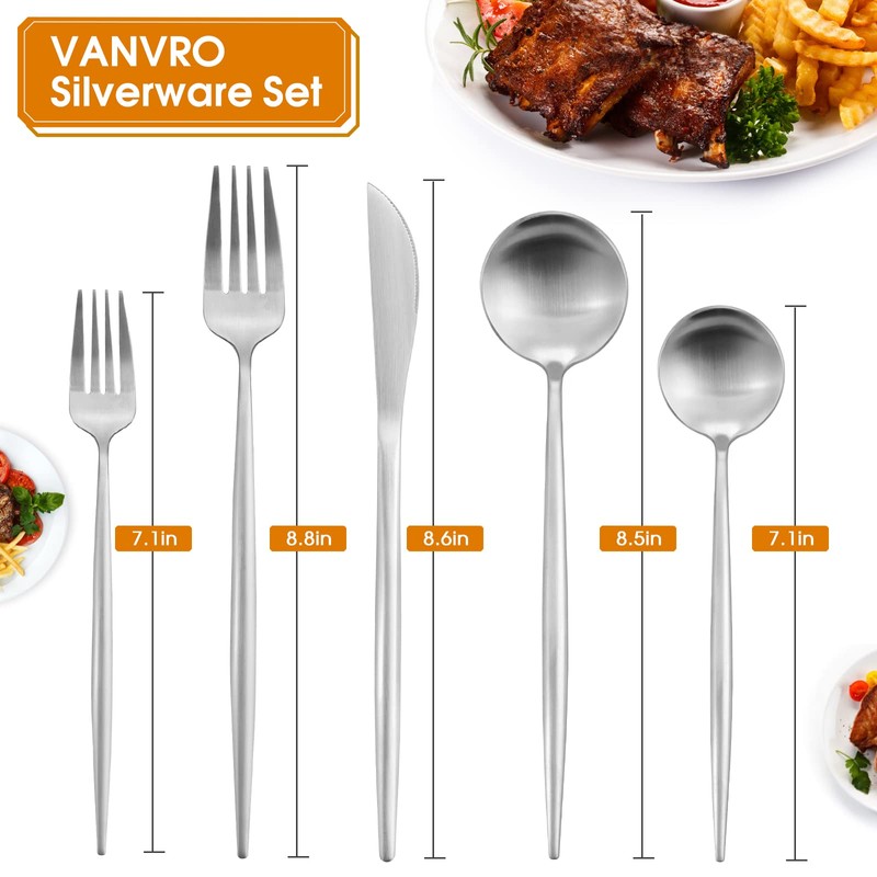 VANVRO Matte Satin Finish Silverware Set, 40-Piece Tableware Cutlery Set,