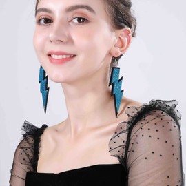 GBAHFY Women 80s Retro Lightning Dangle Earrings Neon Flashing Lightning Earrings for 80s Party Costume Accessory (Light Blue)