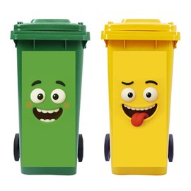 peacoblue Wheelie Bin Stickers 2 Sheets Funny Expressions Sticky Dustbin Stickers Decals, 15in x 32in Waterproof Large Wraps for Trash Cans Bins Driveway Garden Outdoor Indoor Patio Decor