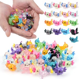 BuQiuRen 34pcs Mini Resin Axolotl, Glow in The Dark Tiny Axolotl Miniature Figures Toy Tiny Plastic Animal Figurines for Fairy Garden Landscape Aquarium Potted Birthday Christmas Party Decorations