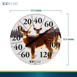 EZREAD Hanging Dial Thermometer 840-1226 Weather Thermometers for Indoor and Outdoor Use, Large 12.5 Inch Diameter, Easy to Read Numbers, Deer