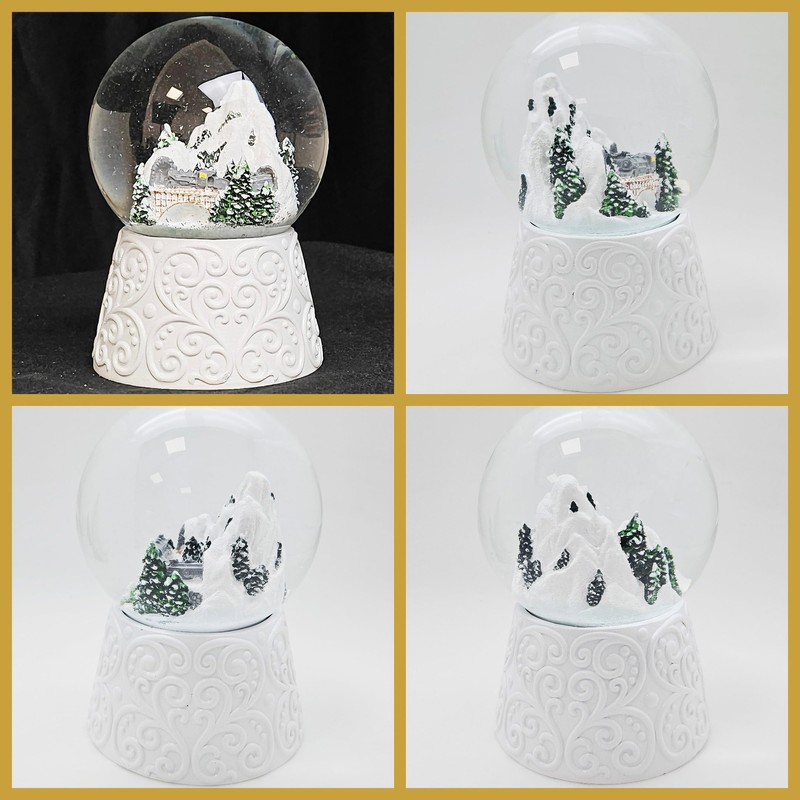 Snow Globe Christmas Music Box | Snowy Mountains with Bridge