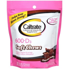 Caltrate 600+D Soft Chews, Chocolate Truffle, 60 Count (2 Pack)