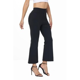Dress Pants Women Business Casual Work Trousers High Waisted with Pockets Flare Bell Bottom Wide Leg Cropped Stretchy Bootcut Pull On Office Slacks Comfy Yoga Lounge Girls Trendy Clothes 27" Black XL