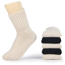 BomKinta Women Winter Solid Boots Socks Thick Warm Wool Socks Cozy Crew Socks Christmas Gift, Cream Cream Black, Medium