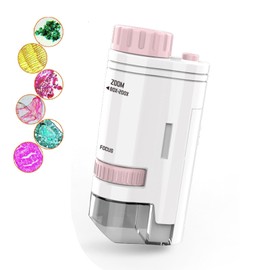 Microscope for Children, Pocket Microscope Children with LED Light, Handheld Microscope Children, Portable Mini Microscope, 80 x 200 x Children, Students, Educational Gifts, Microscope (B, Pink)