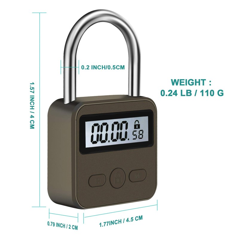 Metal Time Padlock - Multi-Function Timer Lock 99 Hours Max