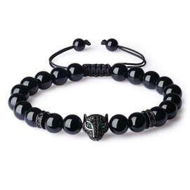 COAI Leopard Black Obsidian Stone Bracelet