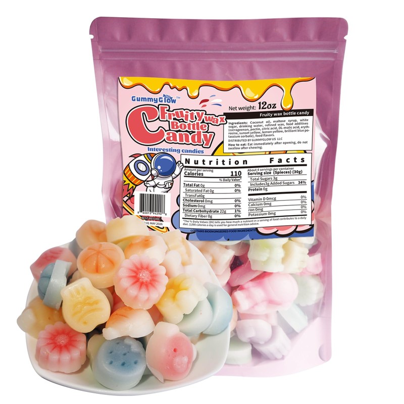 Gummy Glow Wax Candy 12oz Bulk Pack, Retro Chewy Wax