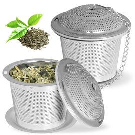 Tea Strainer Set of 2 - Rustproof Stainless Steel Tea Filter with Drip Tray | Fine Strainer for Loose Tea & Herbs | Reusable, Dishwasher Safe & BPA Free | Perfect for Cups & Pots (Silver)