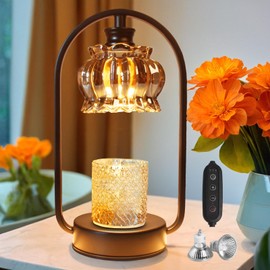 Glass Candle Warmer Lamp with Timer, Crystal Candle Lamp Warmer with 2 Bulbs, 4-Level Dimming, Metal Arc Lamp Holder, Candle Melter Lamp for Scented Jar, Gifts for Valentines Birthday (Round Black)