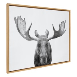 Kate and Laurel Sylvie Moose Black and White Framed Canvas Wall Art by Amy Peterson Art Studio, 31.5x41.5 Natural, Modern Animal Portrait Art for Wall