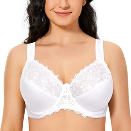 TELIMUSSTO Women's Full Coverage Floral Lace Underwired Bra Plus Size Non Padded Comfort Bra 40B White