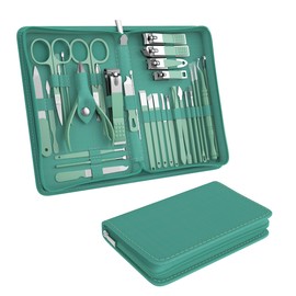 Manicure Set Personal Care, Nail Clipper Kit, Professional Nail Clipper Pedicure Set, Nail Tools with Luxurious Travel Case, Gifts for Men Women Family Friend, 16 Pieces (Green)