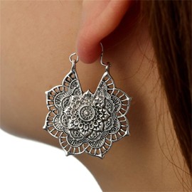 MALOYANVE Bohemian Indian Gypsy Earrings for Women Vintage Ethnic Antique Silver Gold Coin Chandelier Earrings Beaded Bali Jhumka Jhumki Lotus Mexico Tassel Earring Traditional Ear Studs (Silver Mandala)