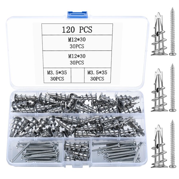 Plasterboard Dowels, Pack of 120 Self-Drilling Plasterboard Dowels, Includes 60