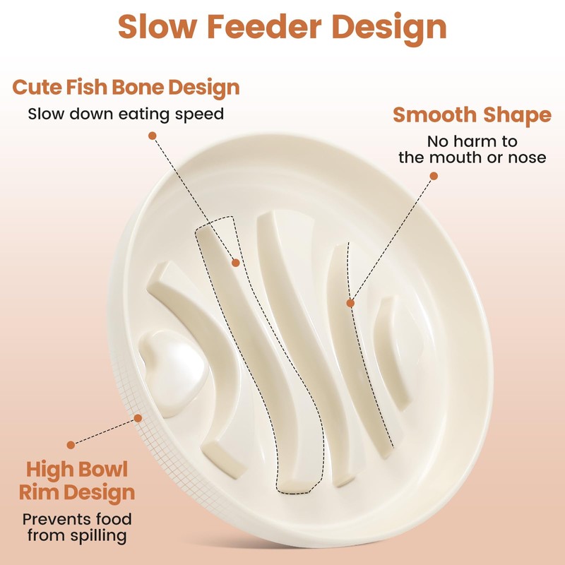 IDOGCHEW Anti Sling Bowl for Cats (Heartfish - White)