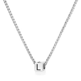 JSJOY Initial Necklaces for Men Silver Tiny Mens Letter Necklace Jewelry Gifts for Men A-Z Capital Letter Stainless Steel Franco Chain Necklace, Stainless Steel, No Gemstone