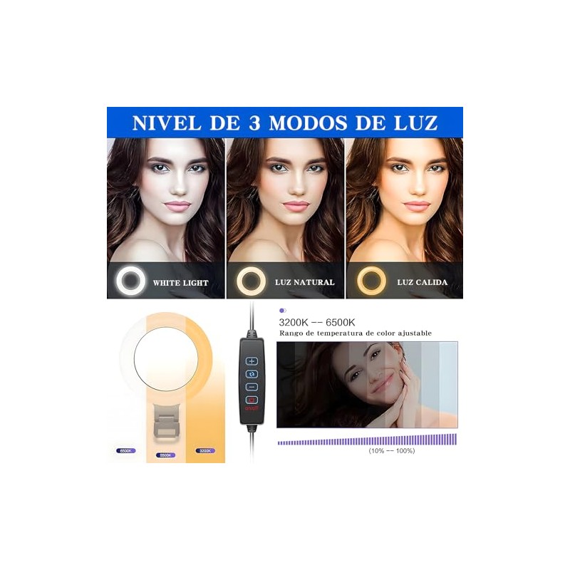 Luz de Anillo LED para selfie, Aro de luz Ajustable