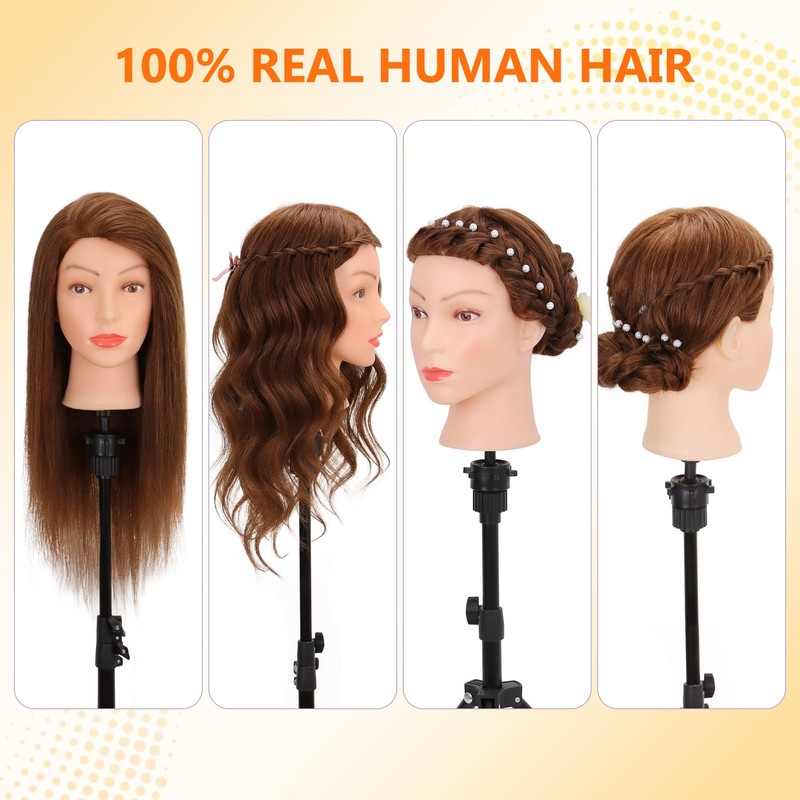 Mannequin Head with 100% Real Human Hair Cosmetology Training Doll