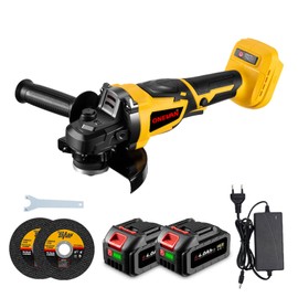 Angle Grinder Cordless, 2x4.0Ah Batteries, 4-1/2-Inch, 8500RPM Brushless Motor, with 2 Saw Blades for Metal Wood Polishing, Thin Steel