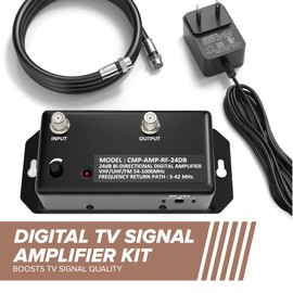 THE CIMPLE CO Antenna Amplifier Kit, Digital TV Signal Booster with Coax, Adjustable Gain, 24 dB Distribution, NTSC, ATSC, FM, UHF, VHF, 1000 MHz, Includes RG6 Coaxial Cable, Indoor Use Only
