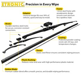 ETRONIC All Season Wiper Blades 26" & 16" – Front Windshield Replacement Set of 2, Universal Fit for Car, SUV, Truck, J-Hook Arm, Streak-Free, Quiet Performance