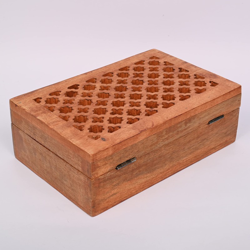 Samhita Mango Wood Decorative Wooden Box with Hinged Lid in