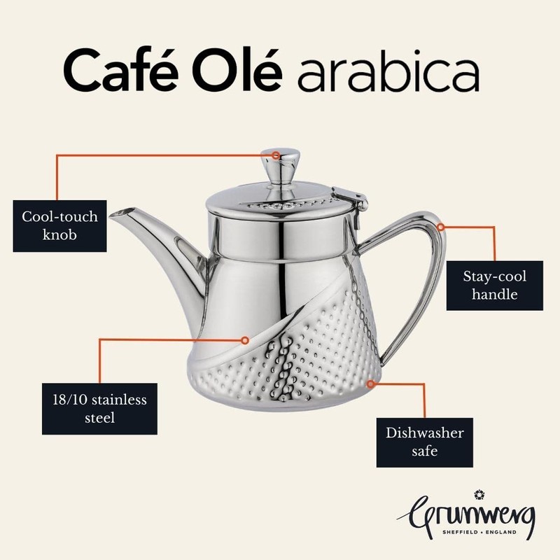 Cafe Olé AHT-048 Tea Pot, Stainless Steel, Silver