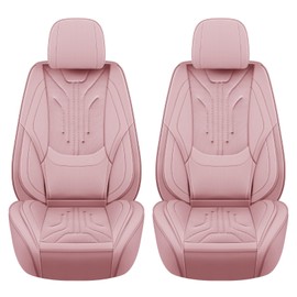 DOMAL Car Seat Covers Front Seat Cover,Universal Leather Car Seat Cover,Waterproof Non-Slip Edge Wrapping Car Seat Protector,Fit for Trucks, SUVs,Sedan (Pink, Front(2 Seats))