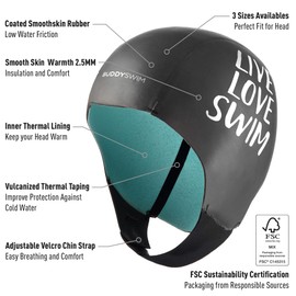 BUDDYSWIM Neoprene Swimming Cap 2 mm Open Water Swimming with Velcro Fastening - Size M