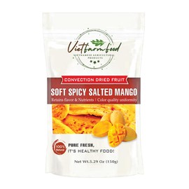 SOFT SPICY SALTED MANGO 5.29oz (150g) VIETFARMFOOD: Convection dried fruit with a little sugar, salt, chili natural sweet, soft when chewed. Suitable for snack, topping, healthy dessert for all age
