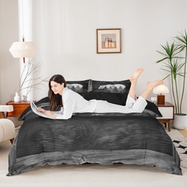 Lodge Cabin Duvet Cover Gray Bear Pine Tree Silhouette Pattern Comforter Cover with 2 Pillowcases(No Comforter) Wild Animal Western Jungle Style Bedding Set for Teens Adults Full Size 3 Pieces