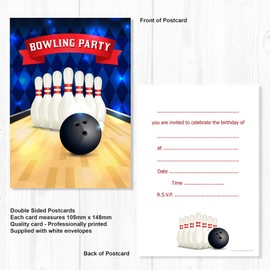 Olivia Samuel 20 x Bowling Party Birthday Invitations - Kids Ten Pin Party Invites - A6 Postcard Size with envelopes