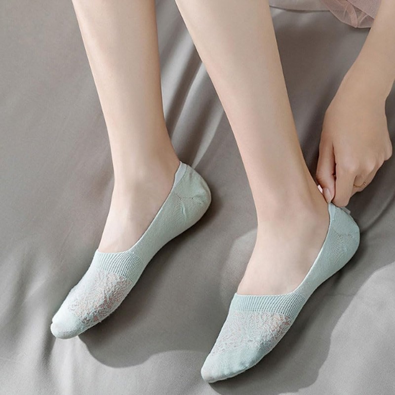 10 Pares Calcetines Invisibles para Mujer, Calcetas de Encaje, Corte