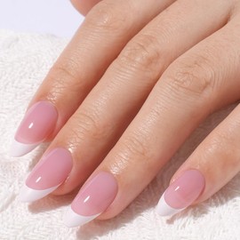 French Press On Nails - 24 Pcs Short Square False Nails With Glue - Gothic Nude Pink White Fake Nails - Full Cover Acrylic Nails Stick On Nails - Reusable French Tips False Nails For Women Nail Art