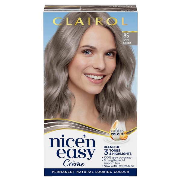 Clairol Nice'n Easy Creme Natural Looking Oil Permanent Hair Colour 8S Soft Silver